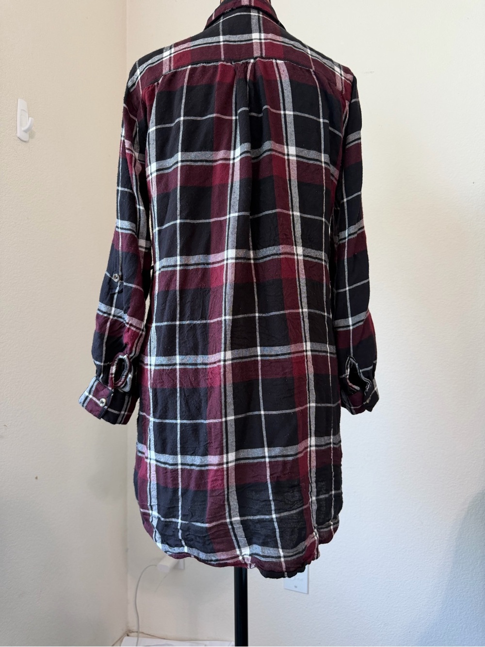 Win Black and Burgundy flannel Button-Front Shirt Dress - Picture 2 of 6
